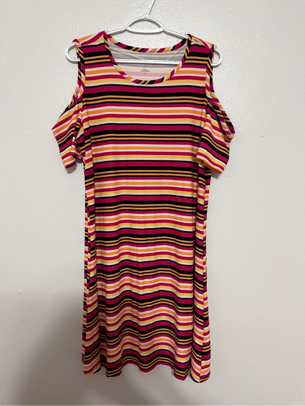 ☀️ Bright & Fun! Just Be Cold Shoulder Striped T-Shirt Dress